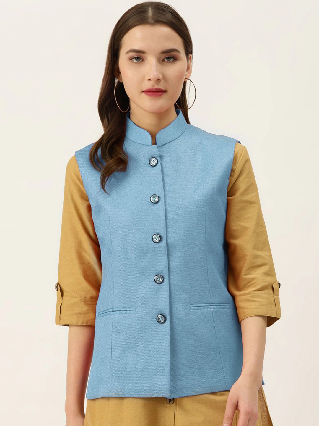 

KALINI Women Mandarin Collar Nehru Jacket, Blue