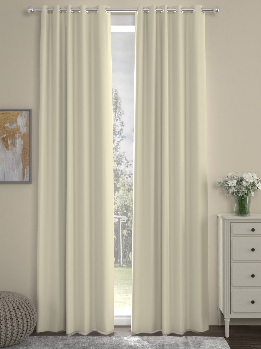 

ROSARA HOME Cream-Coloured 2 Pieces Blackout Long Door Curtains