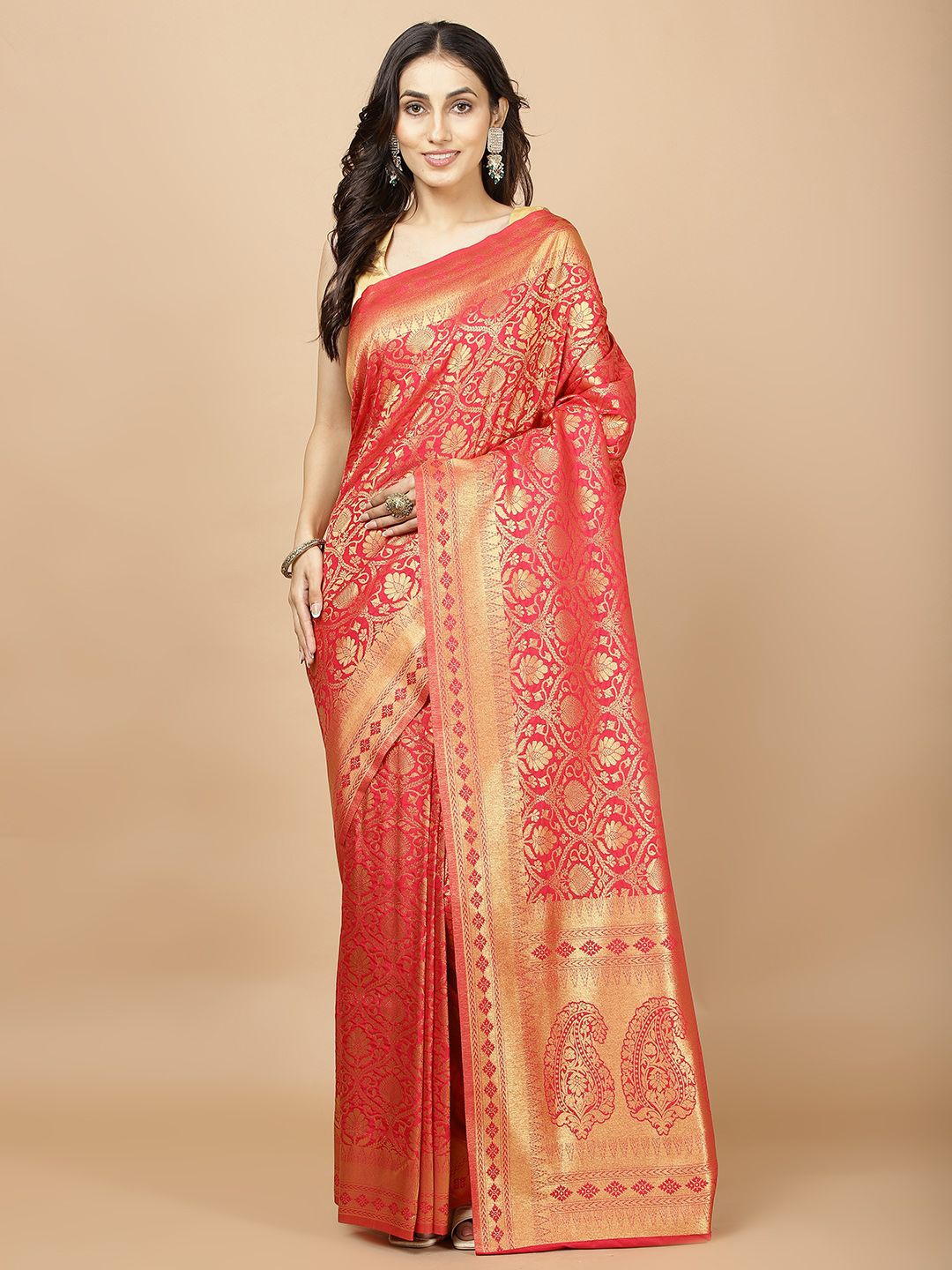 

Meena Bazaar Woven Design Zari Saree, Pink