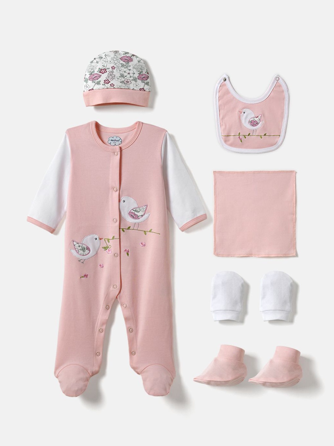 

Nauti Nati Infant Pack Of 6 Pure Cotton Baby Apparel Gift Set, Pink
