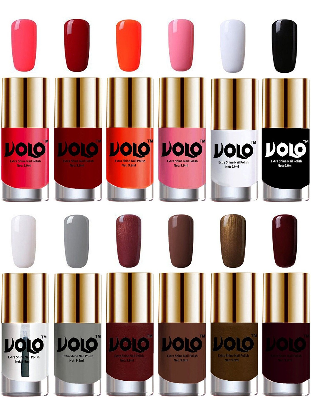 

VOLO Set Of 12 Luxury Super Shine Nail Polish - 9.9 ml Each - Combo-No-334, Coral