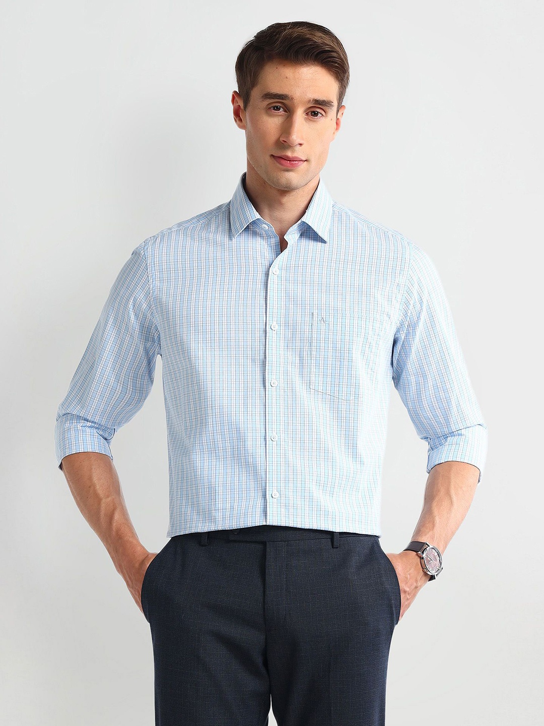 

Arrow Men Slim Fit Opaque Checked Formal Shirt, Blue