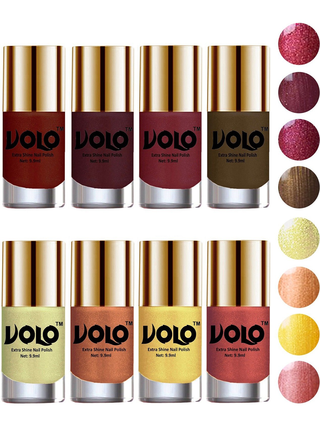 

VOLO Set Of 8 High-Shine Long Lasting Nail Polish - 9.9 ml Each- Combo No-03, Multi