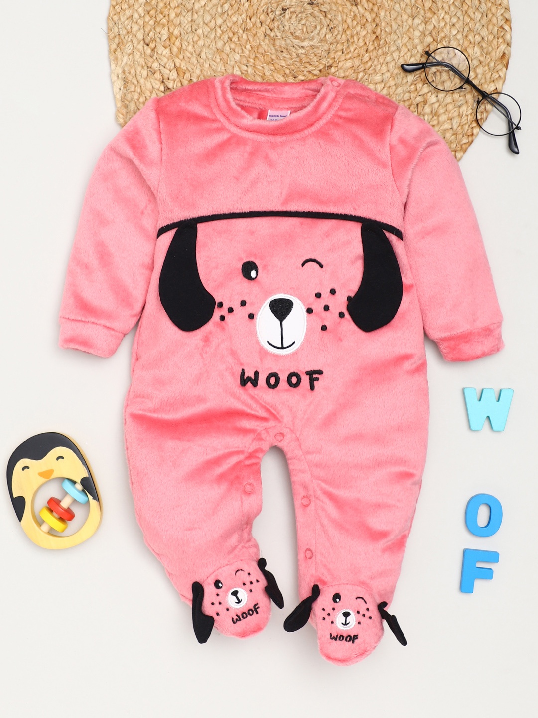 

Moms Love Infant Boys Embroidered Pure Cotton Sleepsuit, Pink