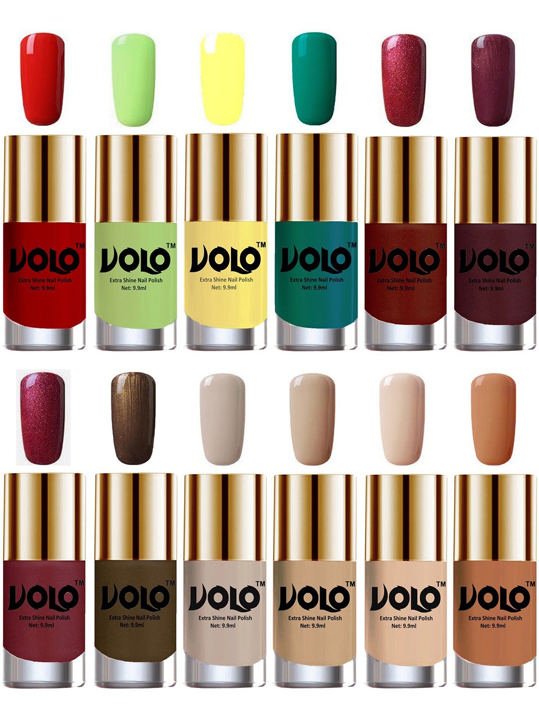 

VOLO Set Of 12 Luxury Super Shine Nail Polish- 9.9ml Each- Combo- 294, Red