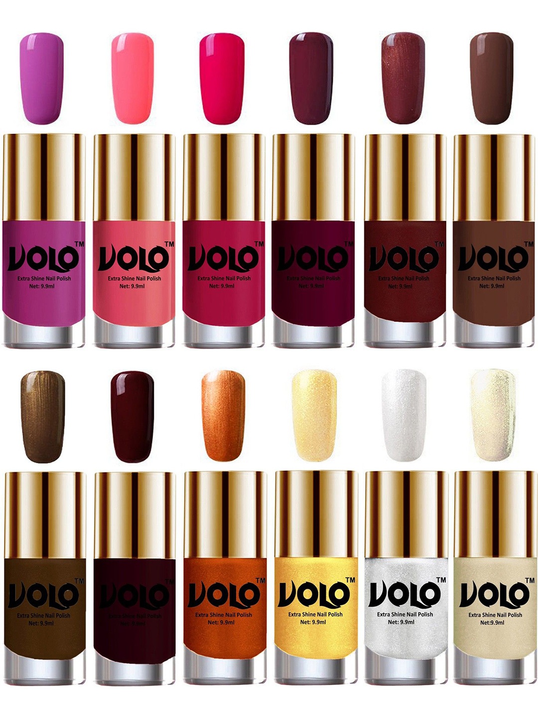 

VOLO Set Of 12 Extra Shine Vibrant Shades Combo Nail Polish- 9.9ml Each- No-87, Purple