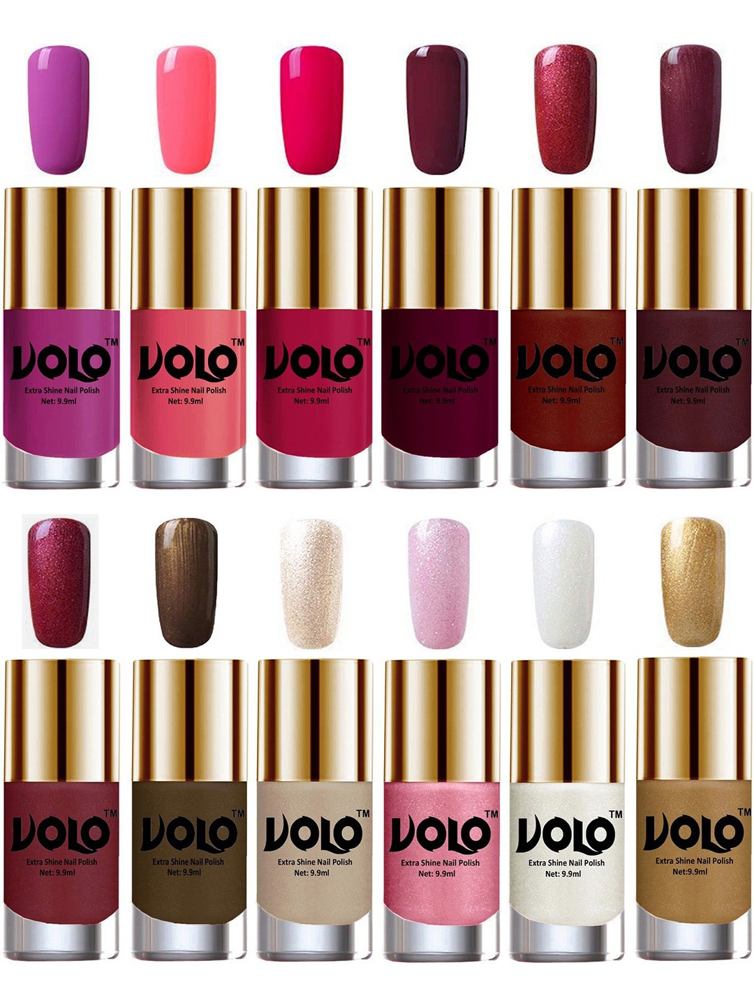 

VOLO Set Of 12 Luxury Super Shine Nail Polish - 10 ml Each-Combo-No-11, Multi