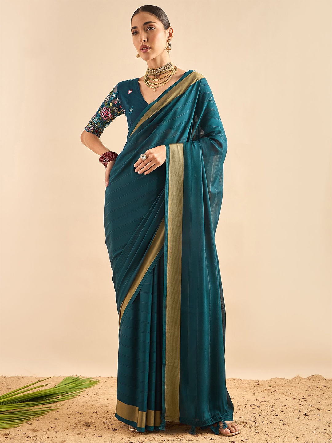 

Dori Striped Zari Bollywood Saree, Blue