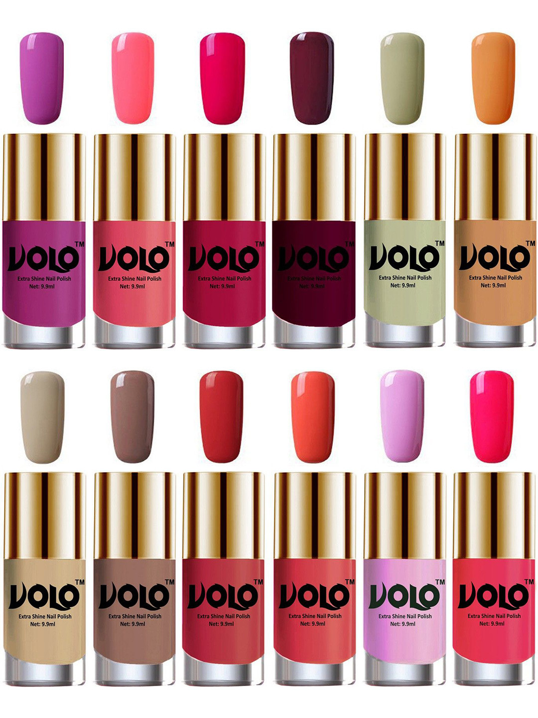 

VOLO Set Of 12 Luxury Super Shine Nail Polish- 9.9ml Each, Red