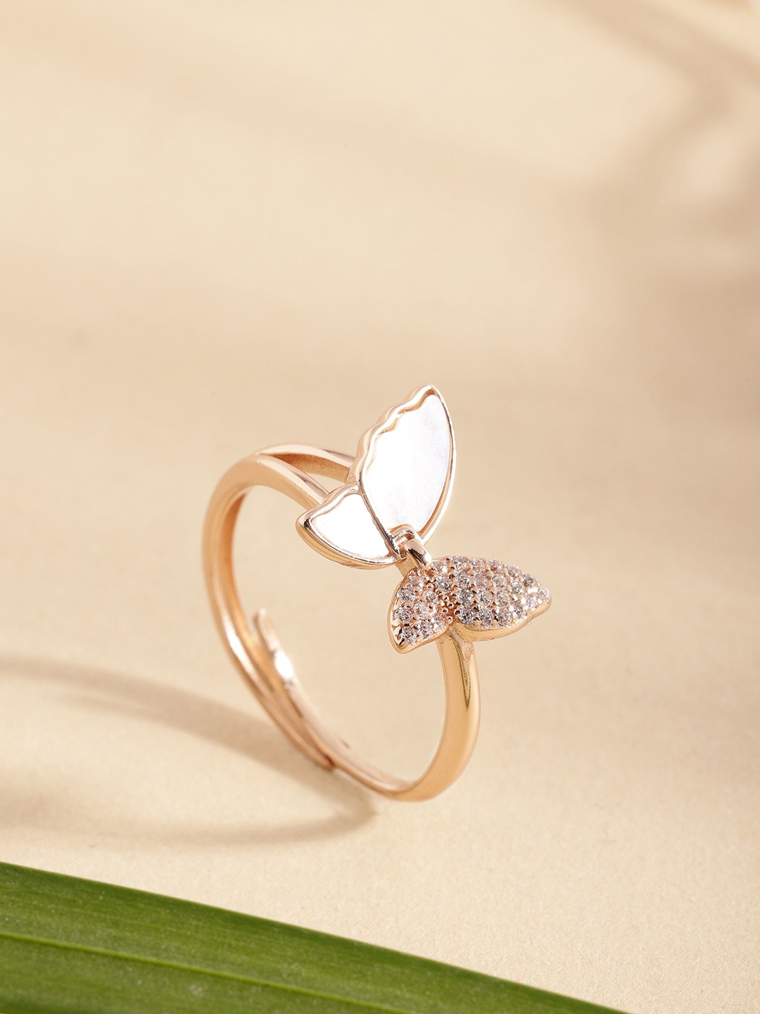 

DIAVO 925 Sterling Silver Rose Gold-Plated CZ Stones Studded Ring