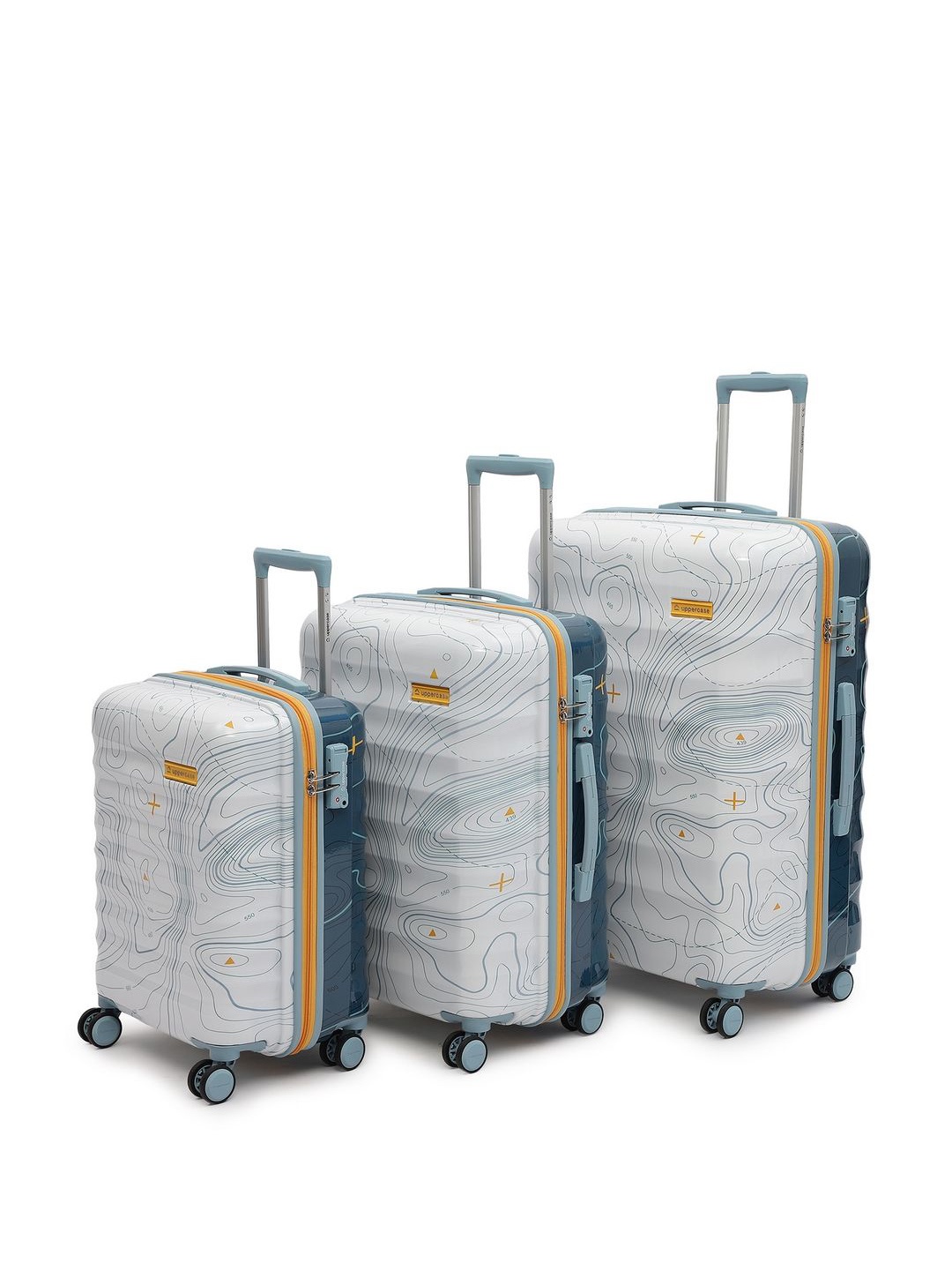 

uppercase Topo Set Of 3 Printed Hard-Sided Trolley Bags, Blue