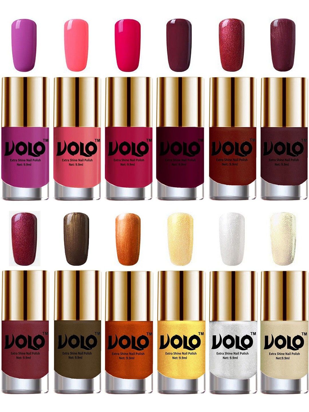 

VOLO Set Of 12 Extra Shine Nail Polish 9.9 ml Each Combo 12, Pink
