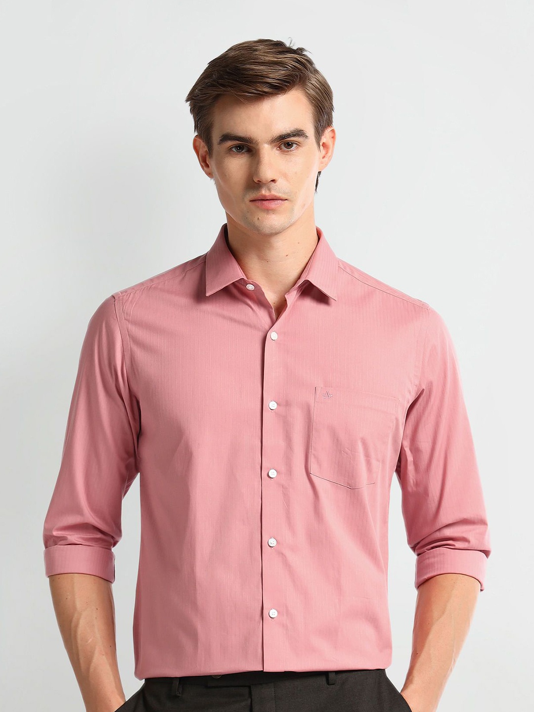 

Arrow Men Slim Fit Opaque Striped Formal Shirt, Pink