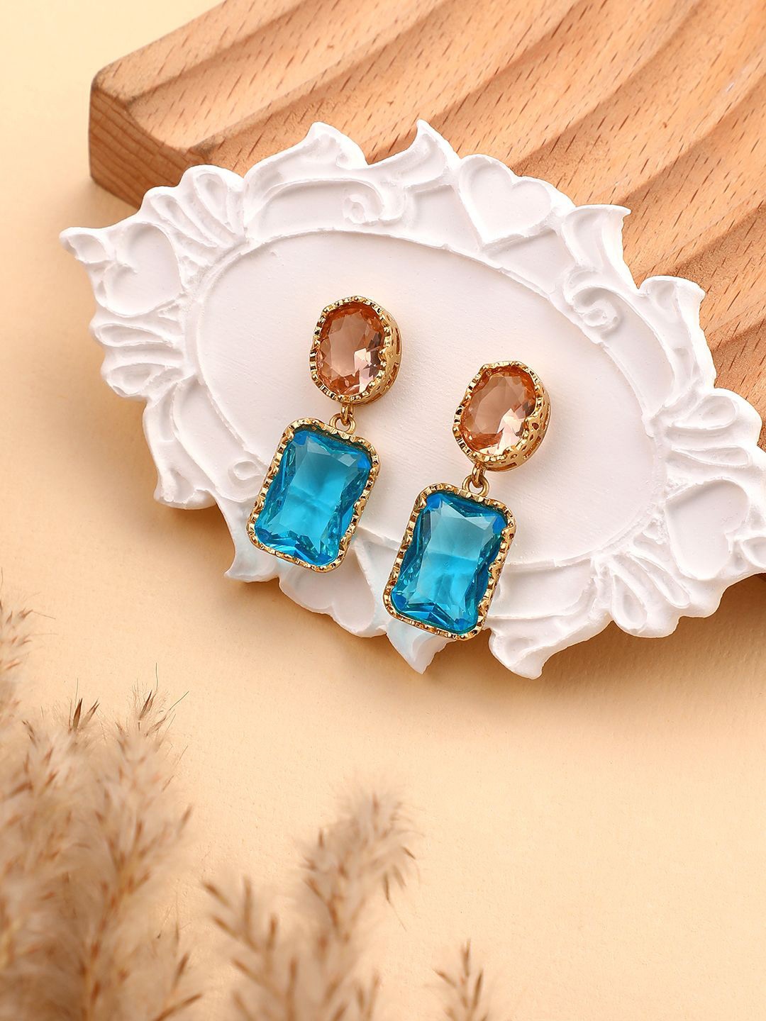 

SOHI Gold-Plated Square Shaped The lanor Drop Earrings