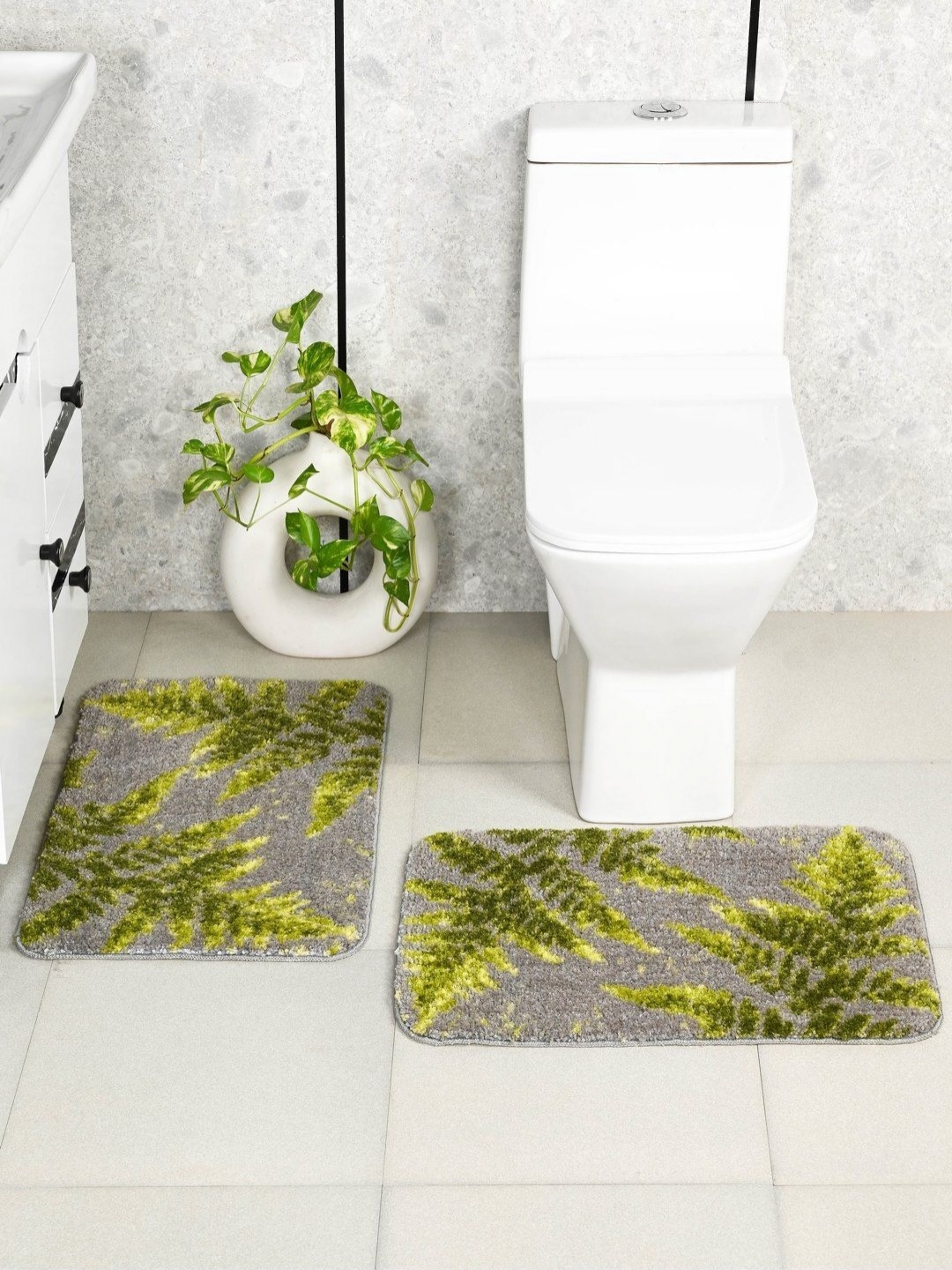 

Saral Home Grey & Green 2 Pieces Printed Anti-Skid Bath Rugs