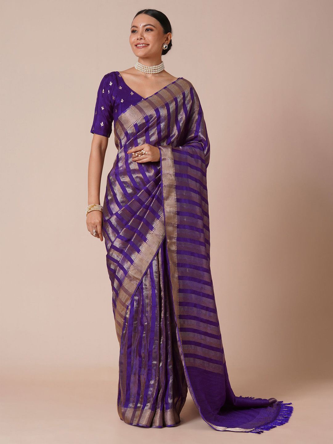 

Anouk Woven Design Zari Silk Blend Banarasi Saree, Purple