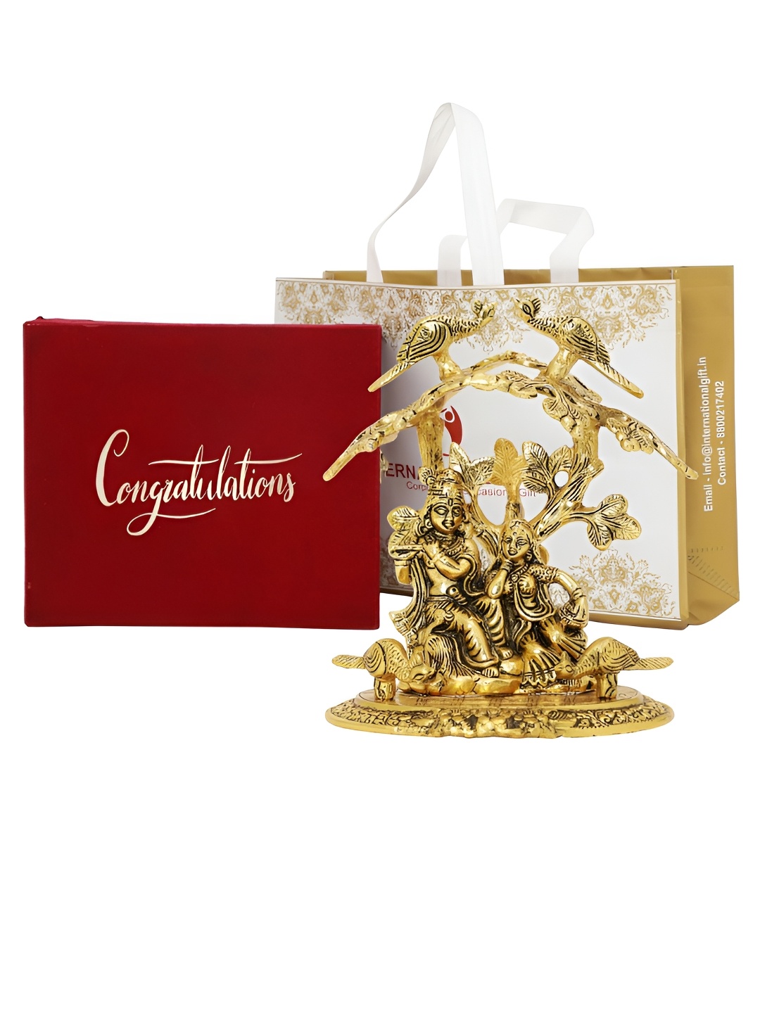 

INTERNATIONAL GIFT Gold-Toned Radha Krishna Idol with Congratulations Tag & Velvet Box