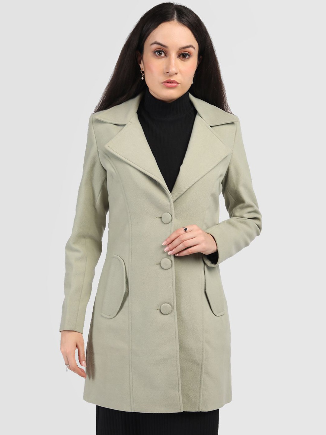 

HONNETE Women Single-Breasted Trench Coats, Green