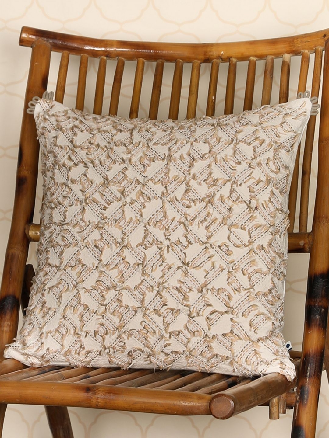 

ONSETHOMES White & Brown Embroidered Pure Cotton Square Cushion Covers