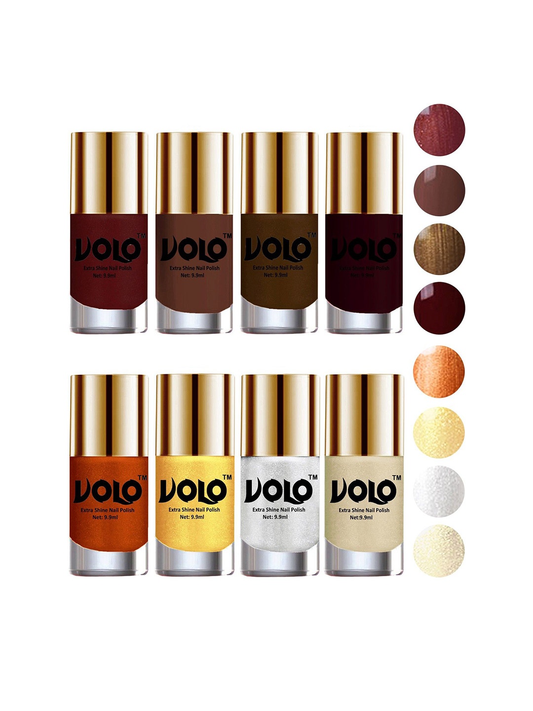 

VOLO Set Of 8 Extra Shine Nail Polish- 9.9ml Each- Combo-No-89, Multi