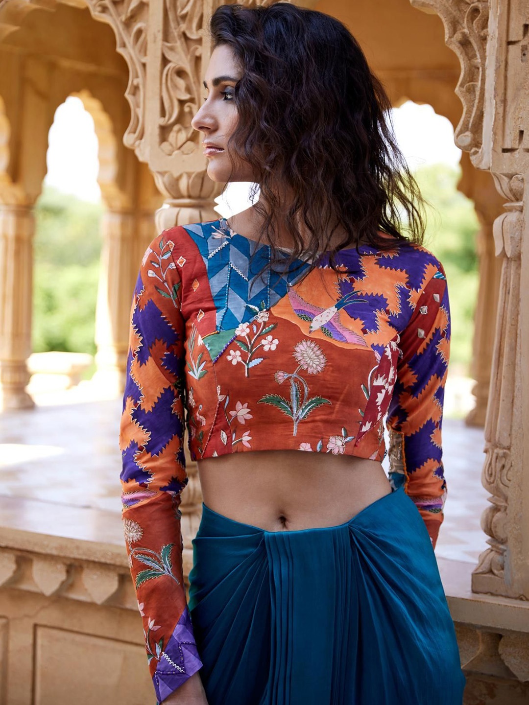 

AMROOD Printed Blouse With Skirt, Orange