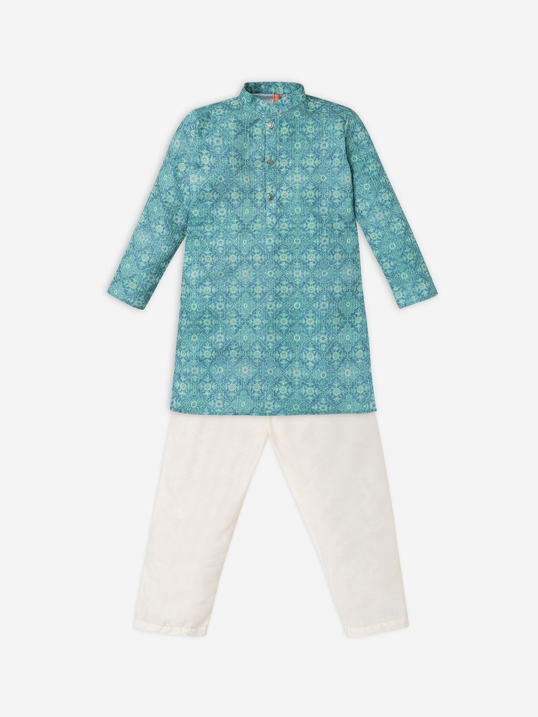 

Ethnicity Boys Ethnic Motifs Printed Mandarin Collar Straight Kurta with Trousers, Green