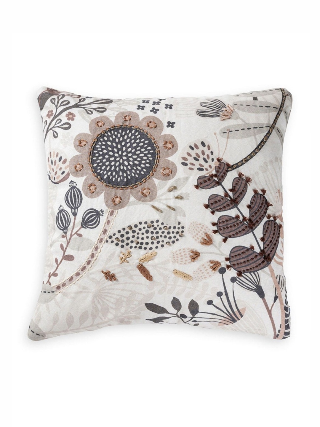 

ONSETHOMES White & Brown Floral Embroidered Square Cushion Covers