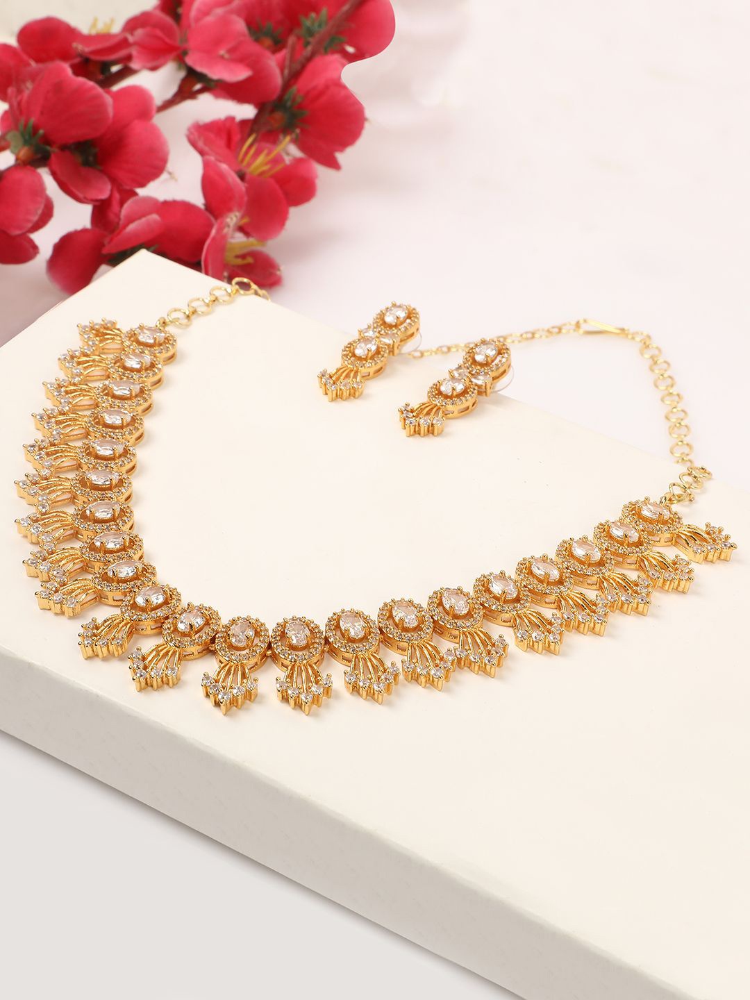 

CARDINAL Gold-Plated American Diamond Studded Jewellery Set