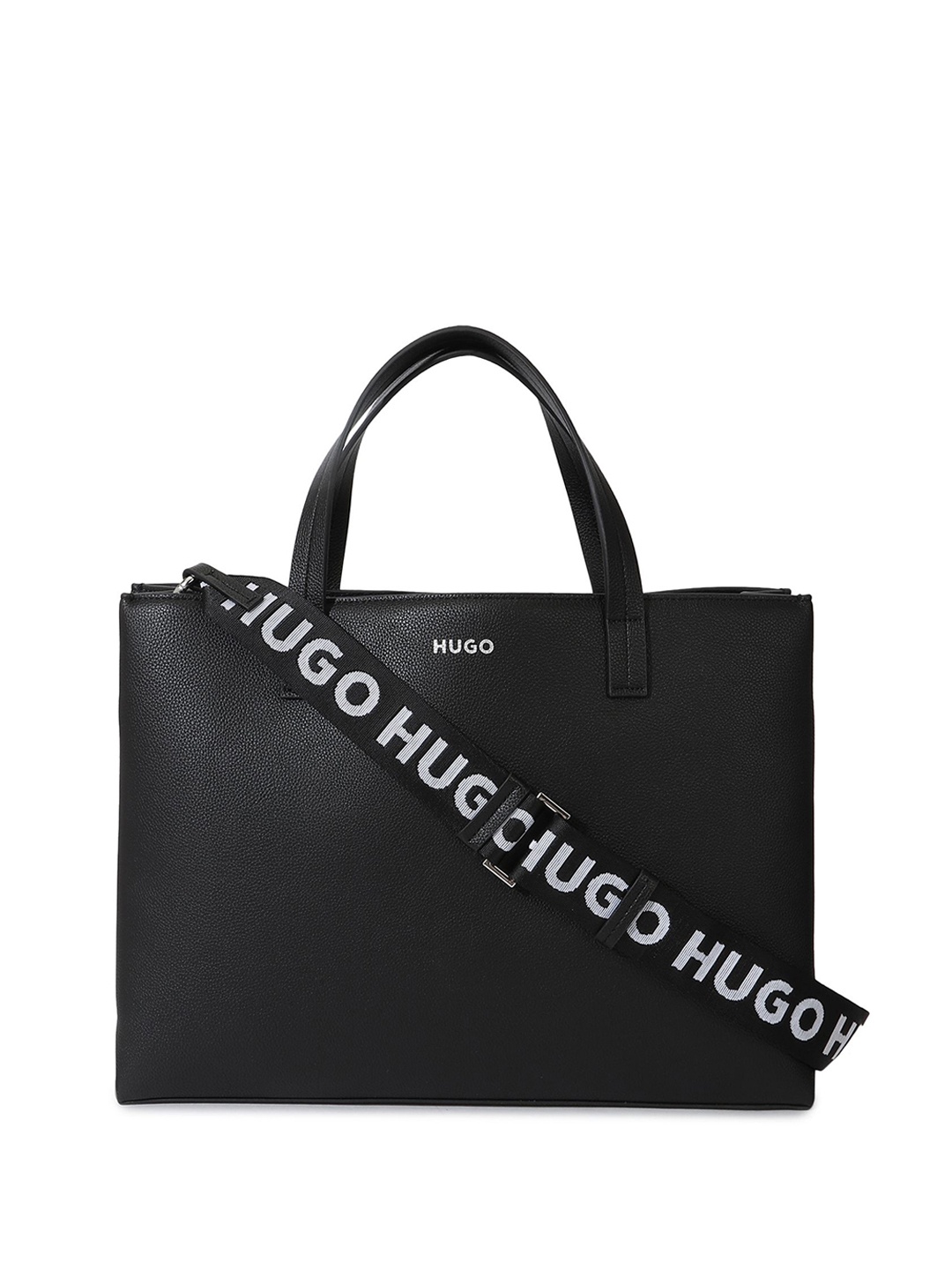 

HUGO PU Structured Tote Bag with Applique, Black