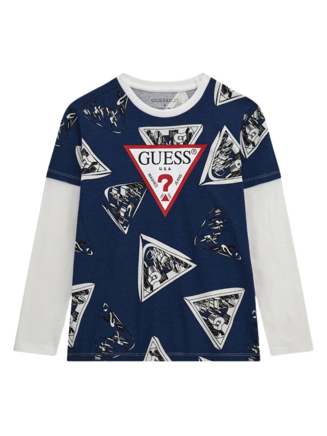 

GUESS kids Boys Graphic Printed Round Neck Cotton T-shirt, Blue