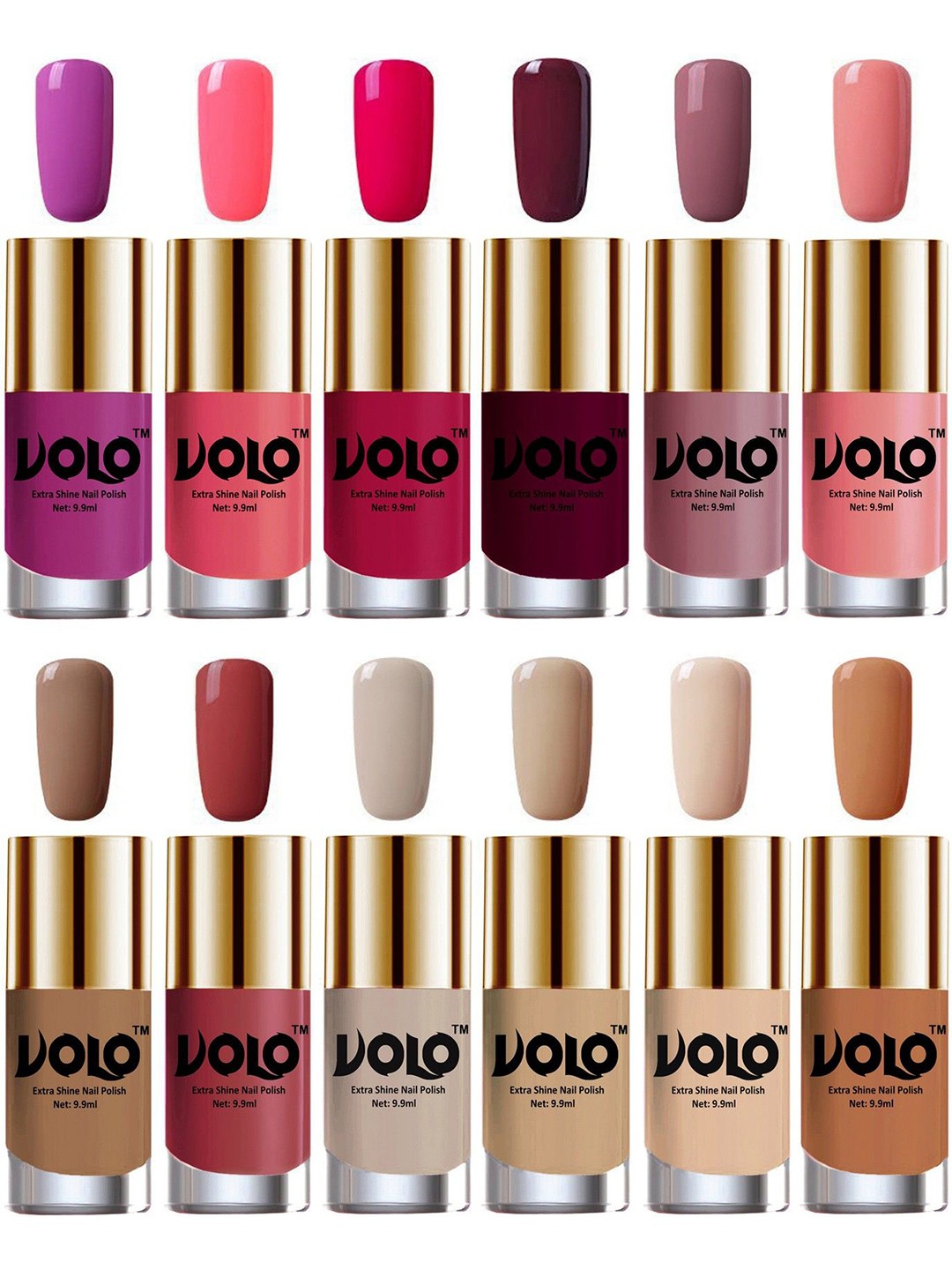 

VOLO Set Of 12 Luxury Super Shine Nail Polish - 10 ml Each-Combo-No-51, Multi