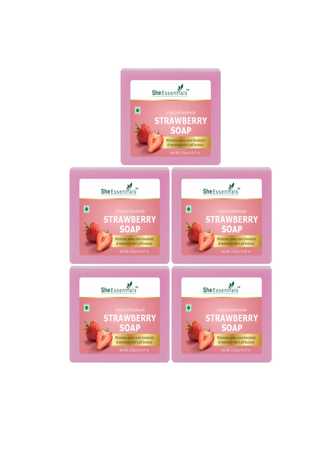 

She Essentials Set Of 5 Natural Strawberry Soap - 125 g Each, Transparent