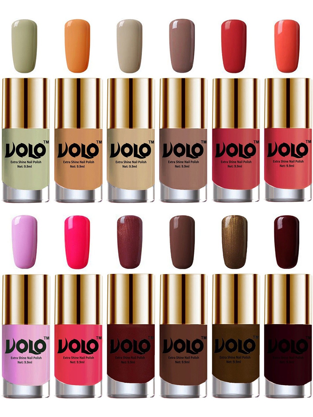 

VOLO Set Of 12 Luxury Super Shine Nail Polish - 9.9 ml Each- Combo-No-129, Multi