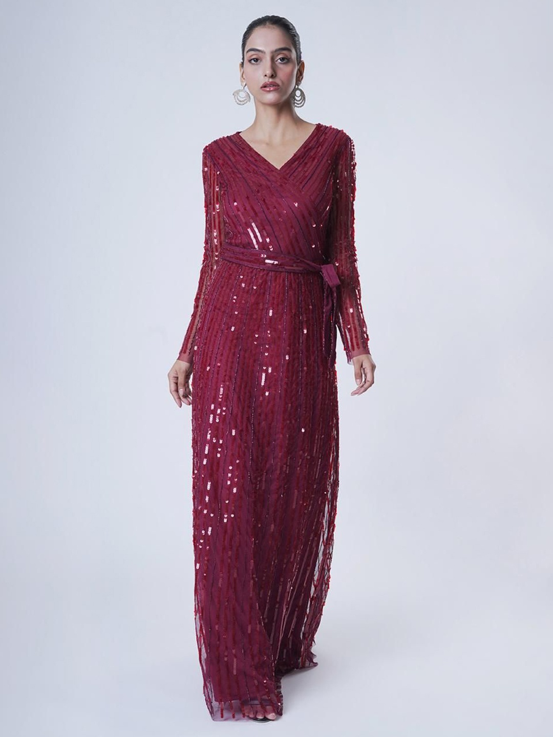 

UPGRADE Embellished Net Gown Maxi Dress, Red