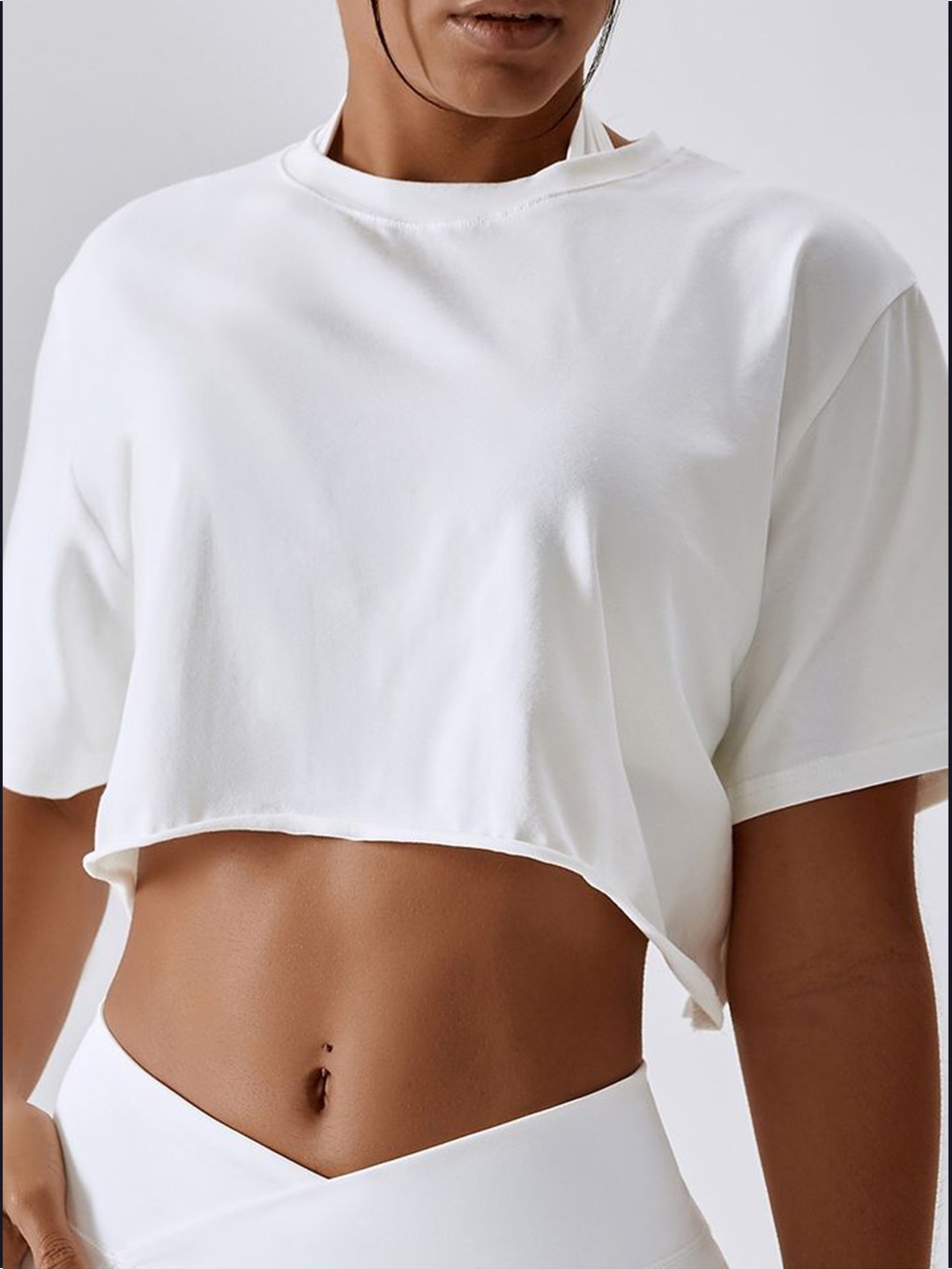 

LULU & SKY Women Solid Round Neck Cotton Top, White