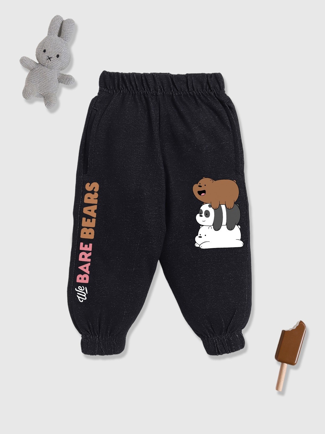 

YK X Minute Mirth Boys We Bare Bears Printed Cotton Joggers, Black
