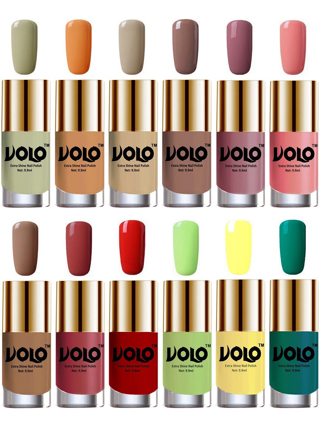 

VOLO Set Of 12 Extra Shine Nail Polish 9.9 ml Each Combo 117, Orange