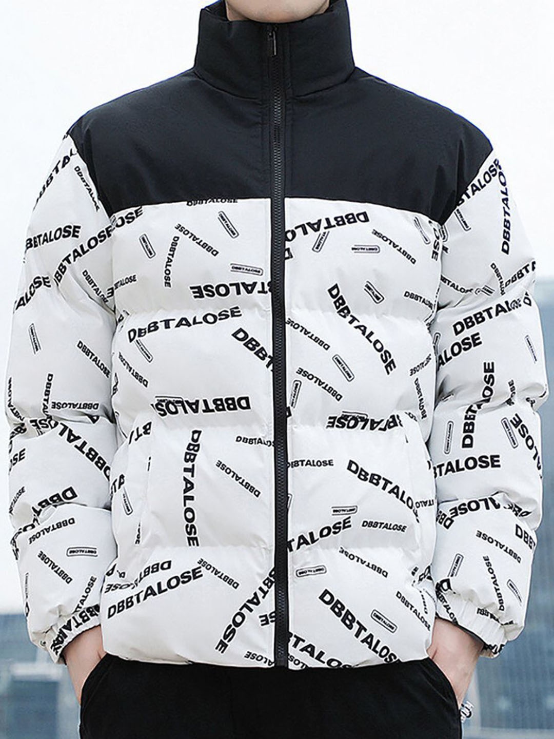 

StyleCast x Revolte Men Typography Printed Mock Collar Puffer Jacket, White