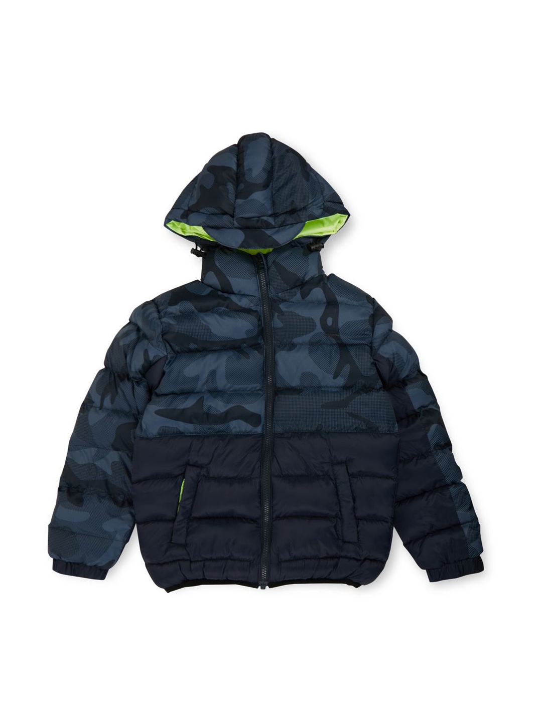 

Gini and Jony Boys Camouflage Colourblocked Puffer Jacket, Blue