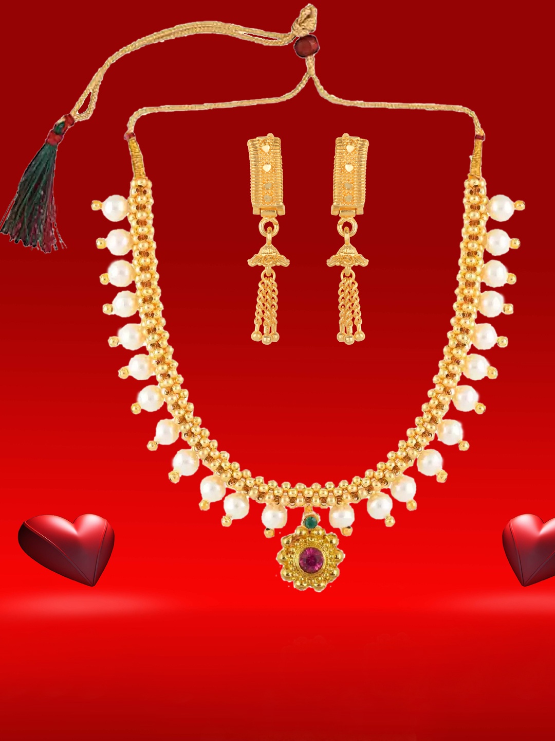 

Heer Collection Gold Plated Artificial Stones Studded Thushi Choker Necklace With Earrings