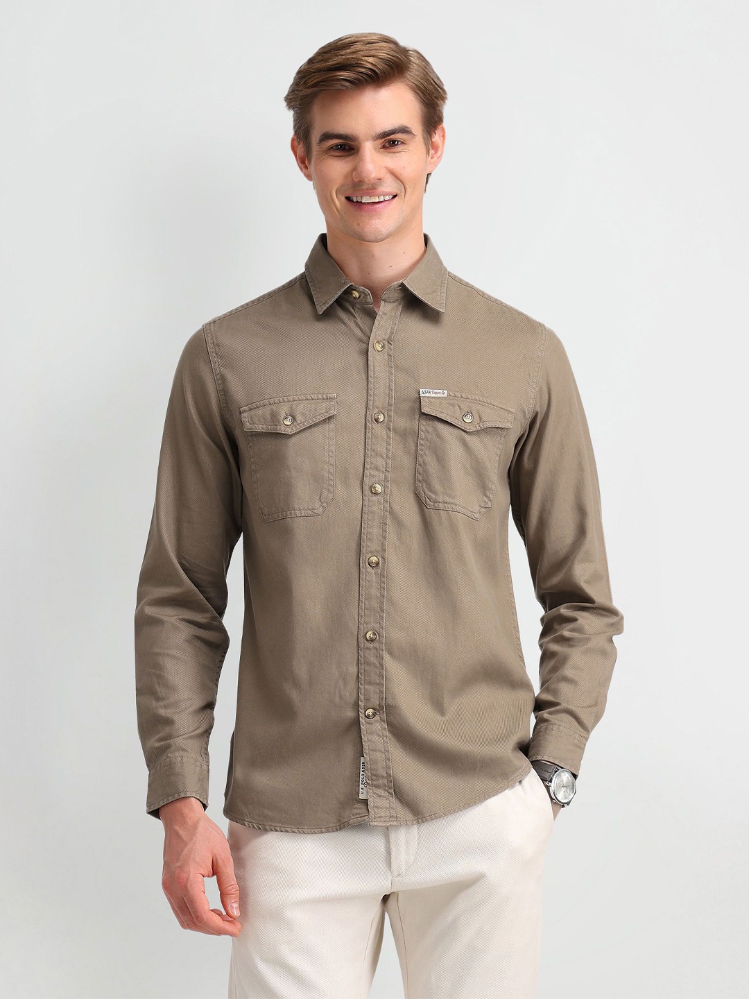 

U.S. Polo Assn. Denim Co. Men Slim Fit Opaque Casual Shirt, Brown