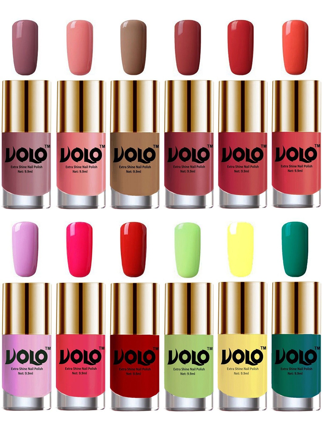 

VOLO Set Of 12 Extra Shine Nail Polish-9.9ml Each- Combo-No-225, Multi