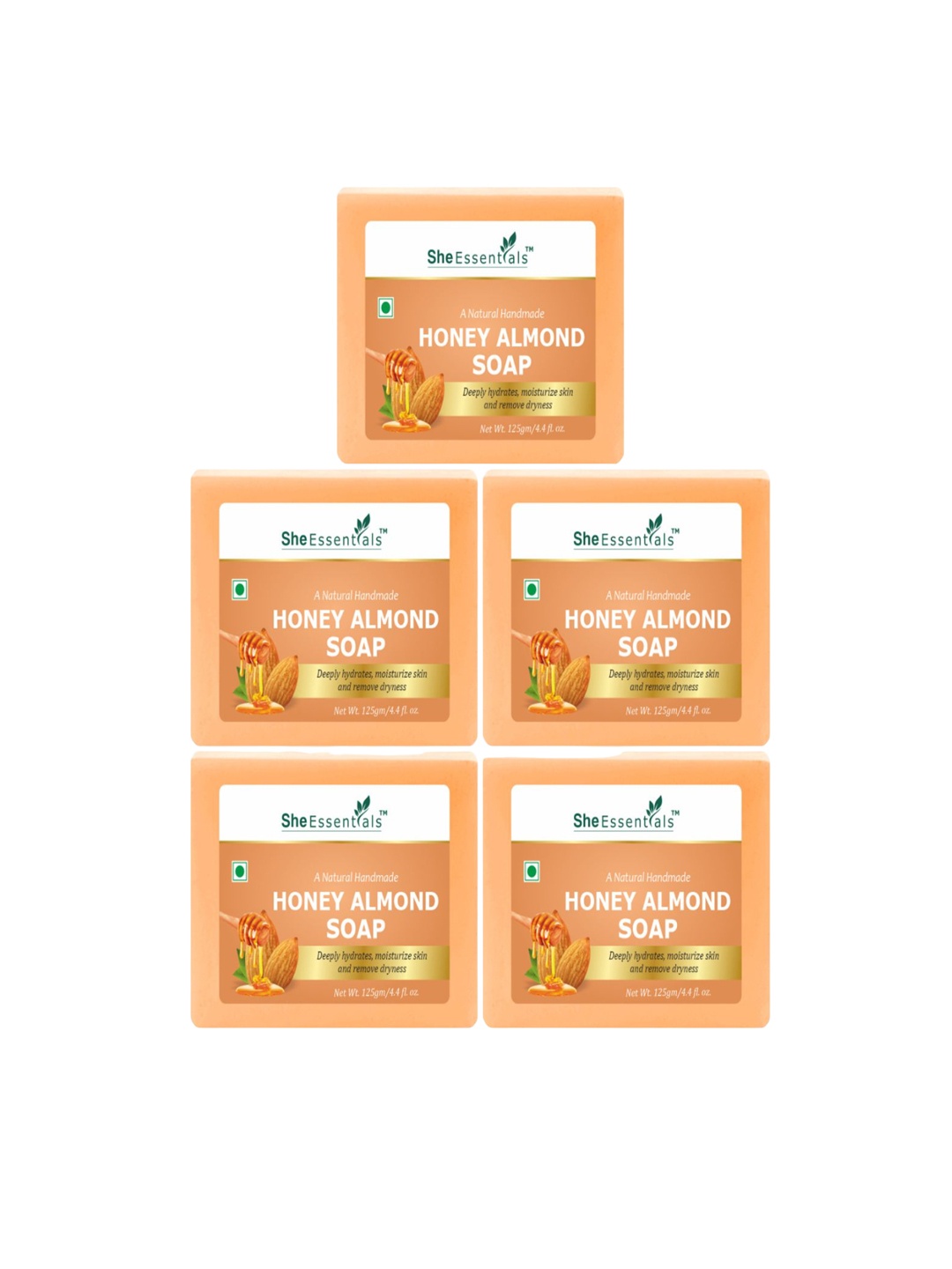 

She Essentials Set Of 5 Natural Honey & Almond Soaps -125g Each, Transparent