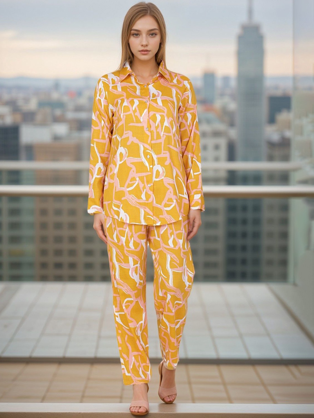 

BAESD Abstract Printed Shirt With Trousers, Yellow