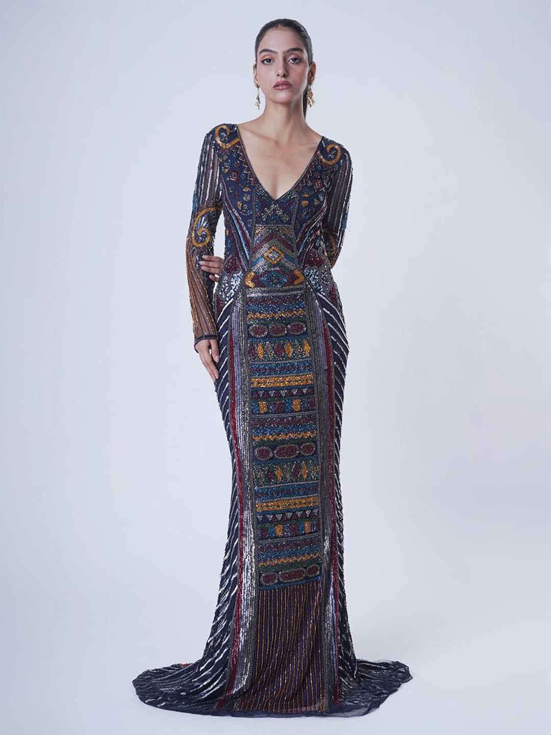 

UPGRADE Embellished Net Maxi Dress, Navy blue