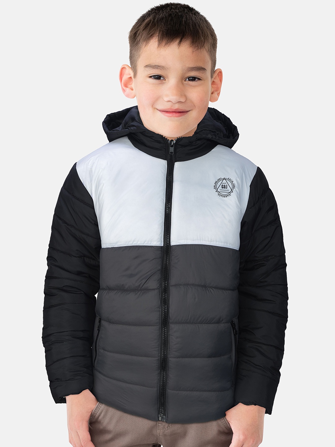 

Gini and Jony Boys Colourblocked Hooded Puffer Jacket, Black