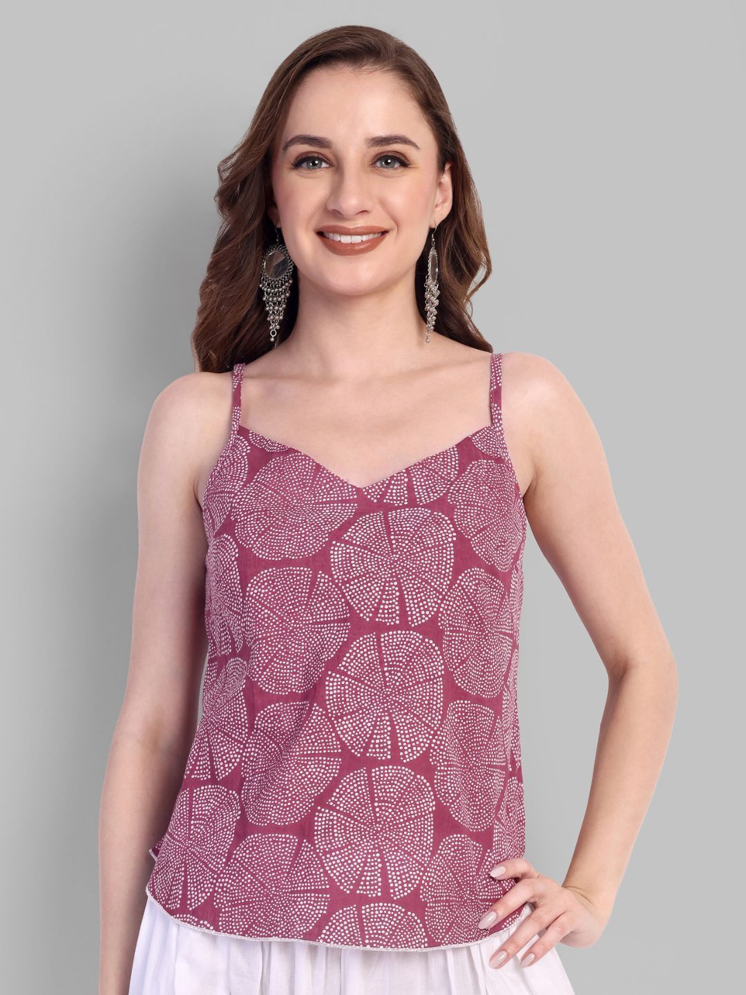 

Mera Rang Women Polka Dots Printed V-Neck Cotton Top, Pink