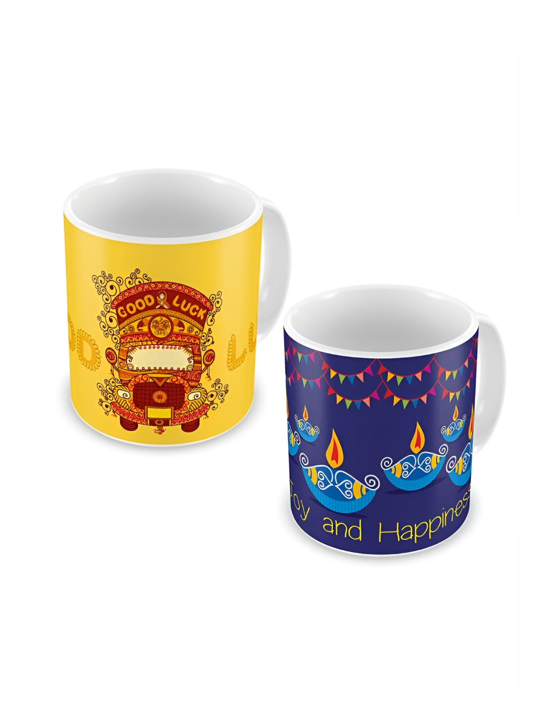 

Indigifts Blue & Yellow 2 Pieces Printed Ceramic Glossy Mugs 325 ml