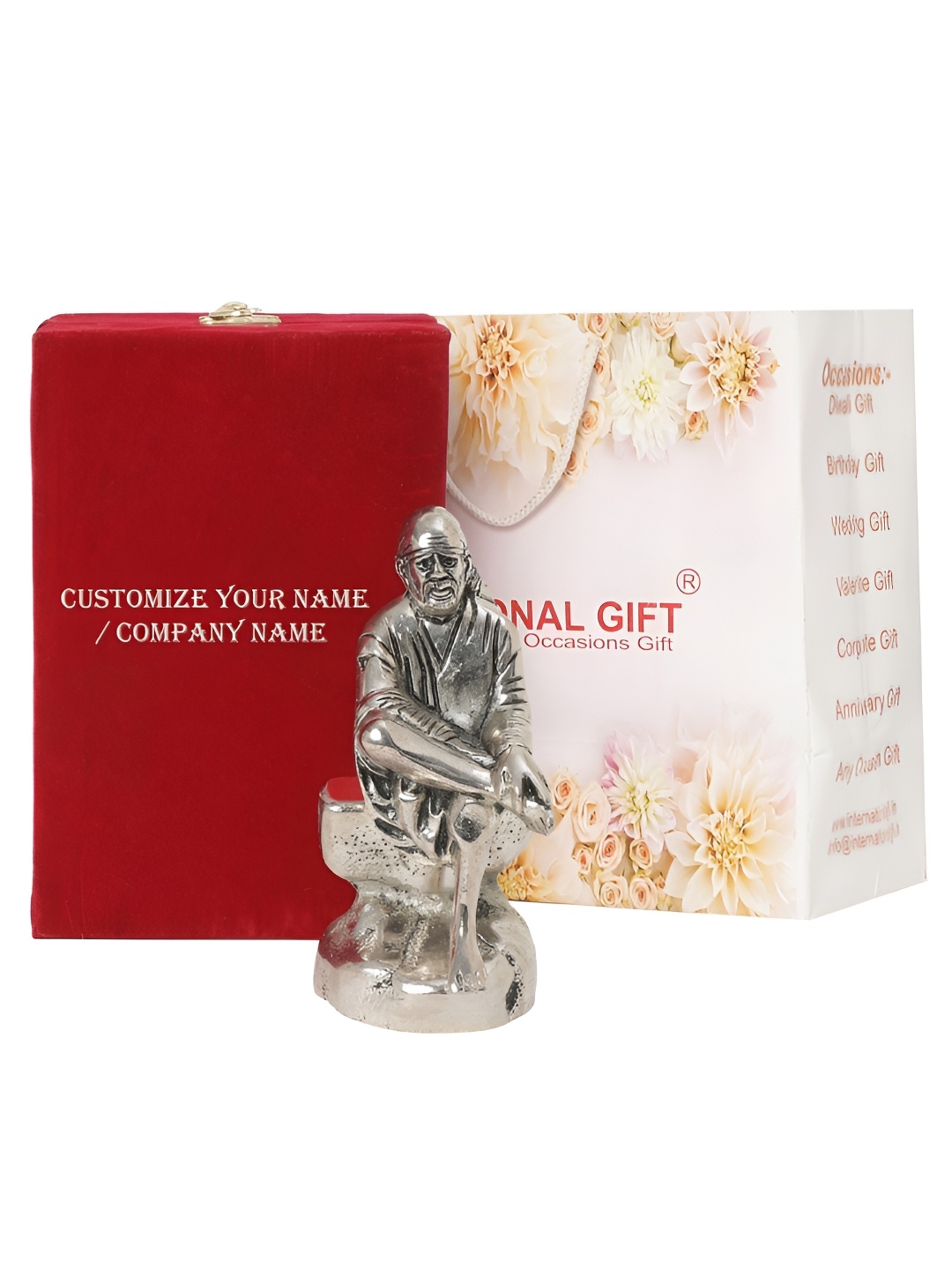 

INTERNATIONAL GIFT Silver-Toned Sai Baba Idol with Tag & Velvet Box