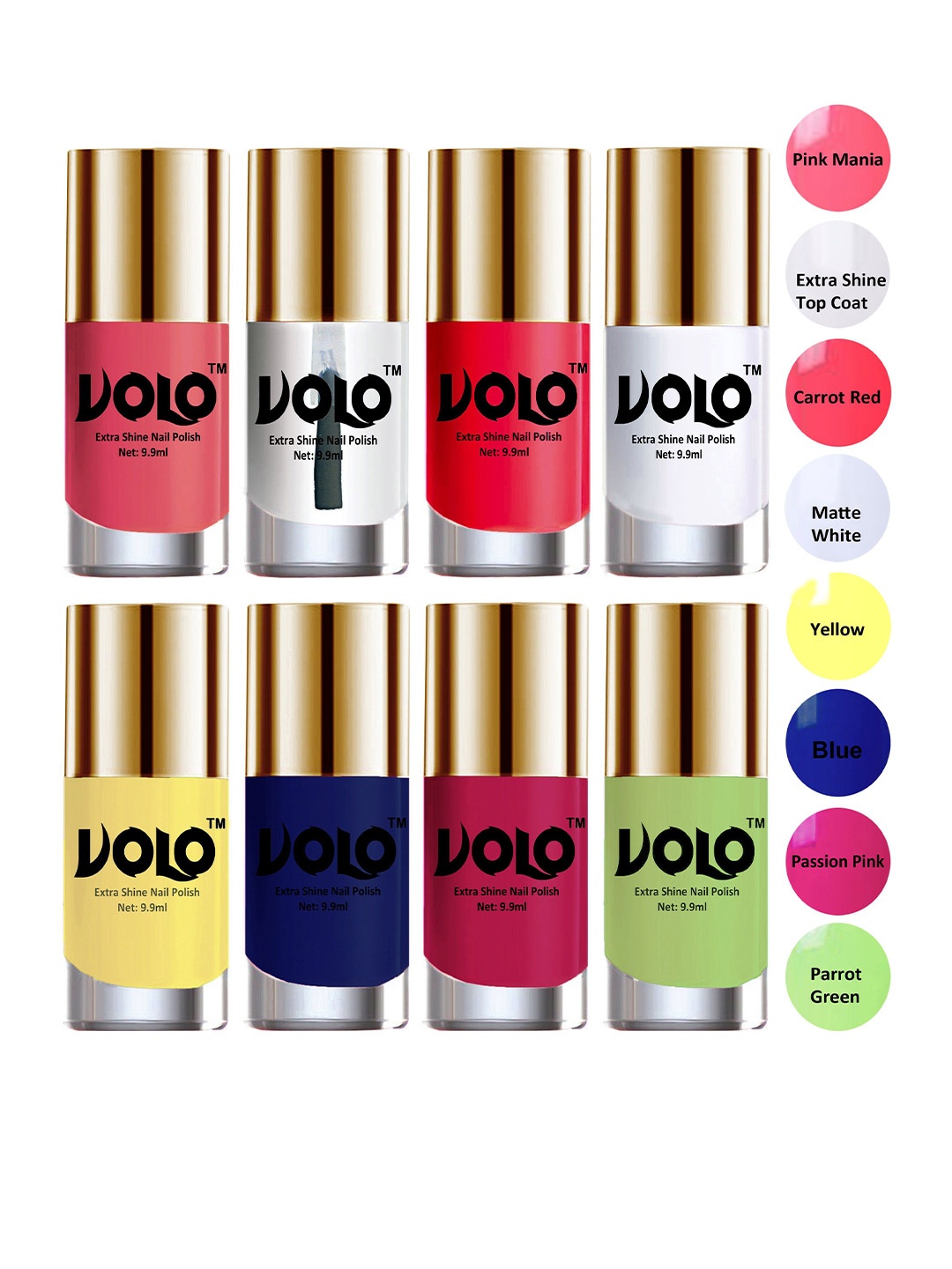 

VOLO Set Of 8 Extra Shine Nail Polish- 9.9ml-Combo-No-37, Multi